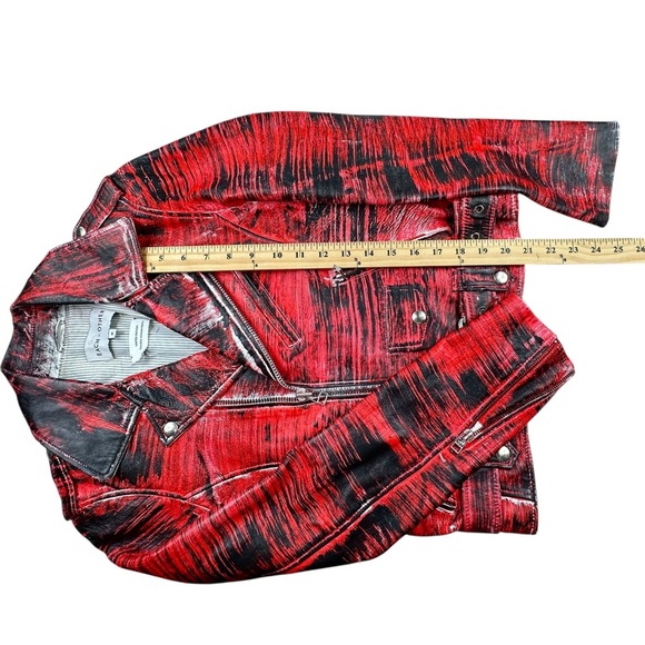 Bold Maximalist Genuine Leather Jacket M Limited Edition Cherry Red & Black - Picture 14 of 16